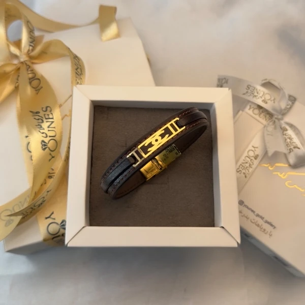 تصویر دوم دستبند طلا چرم مردانه L153